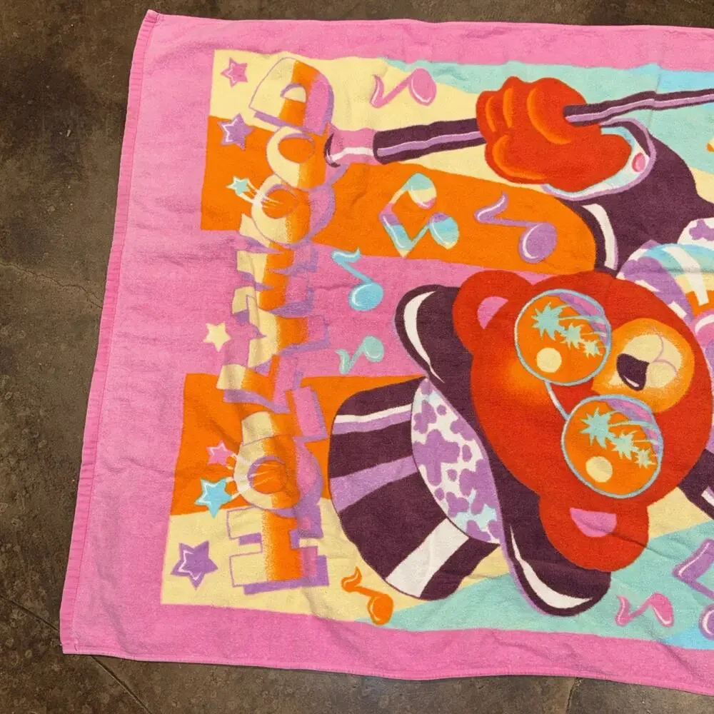 Lisa Frank Beach Towel Vintage Hollywood Bear Party Vibrant Colors Rare